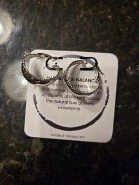 Twisted Silver Harmony And Balance Silver Tone Textured Hoop Earrings